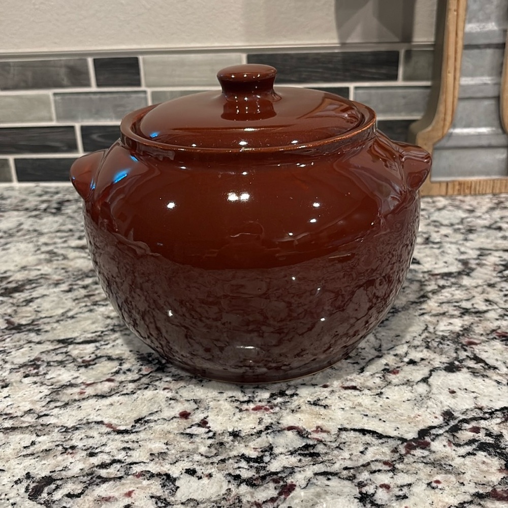 VTG WATT Pottery Brown Glazed Stone Wear Crock Bean Pot USA Handles 2 Quart